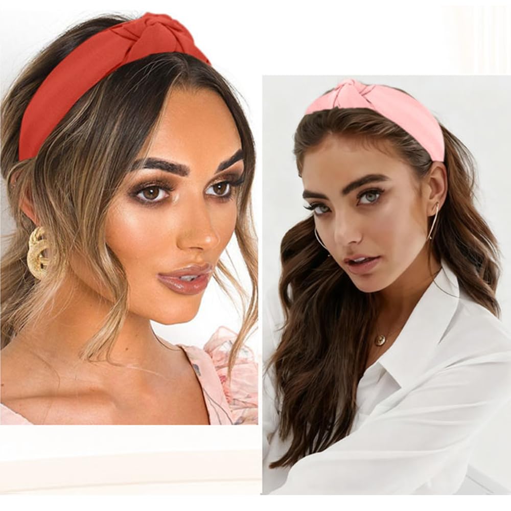 AHONEY 5 Pack Red Knotted Headbands for Women Girls Trendy Fashion Thick Headbands Top Knot Non Slip Cute Hair Accessories Headband Pack Diademas Para Mujer