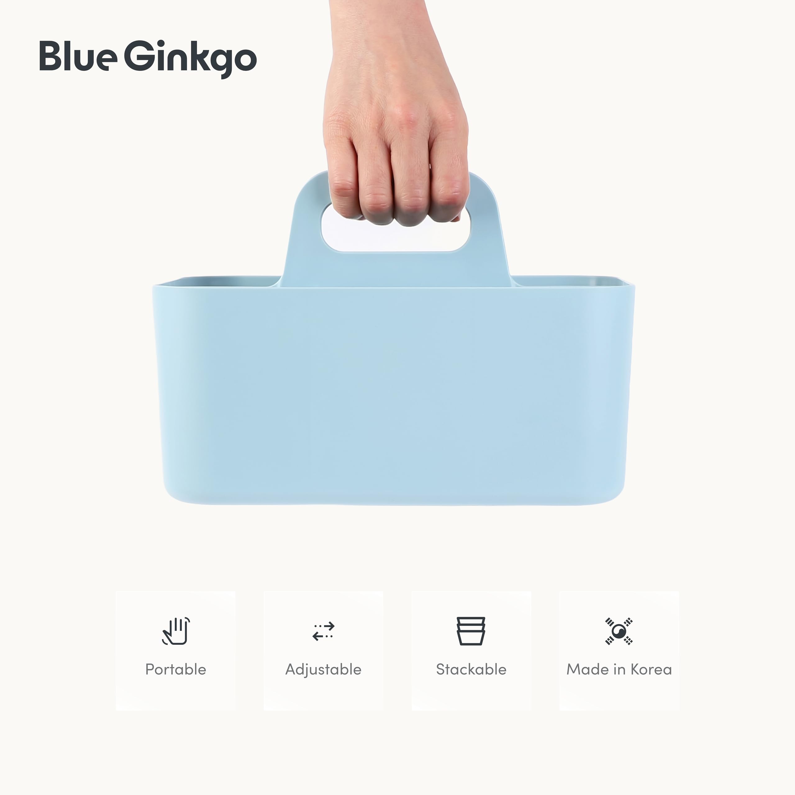 BLUE GINKGO Stackable Organizer Caddy, Rectangle, Blue, Made in Korea