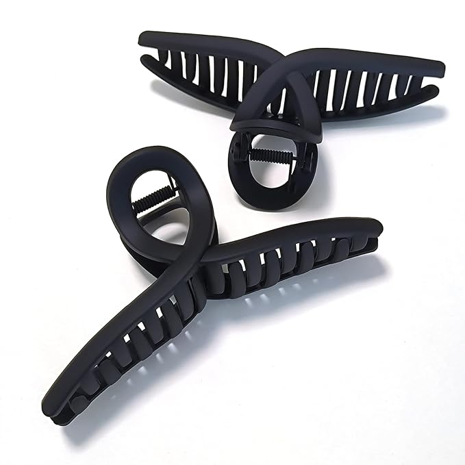 Nalodu 5 Inch Hair Claw Clips Extra Large No Slip Big Matte Jaw Butterfly Clip for Thin Fine Thick Hair Women, 2 Pack Black