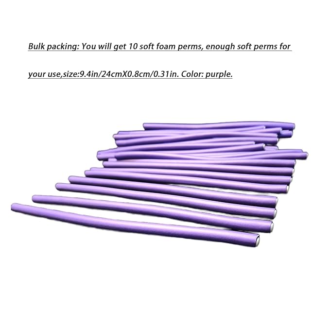 MEYIART 10 Pcs 9.45'' Purple Flexible Curling Rods Twist Foam Hair Rollers Soft Foam No Heat Hair Rods Rollers Curler for Women with Long and Short Hair (Purple, 0.31 x 9.45in)