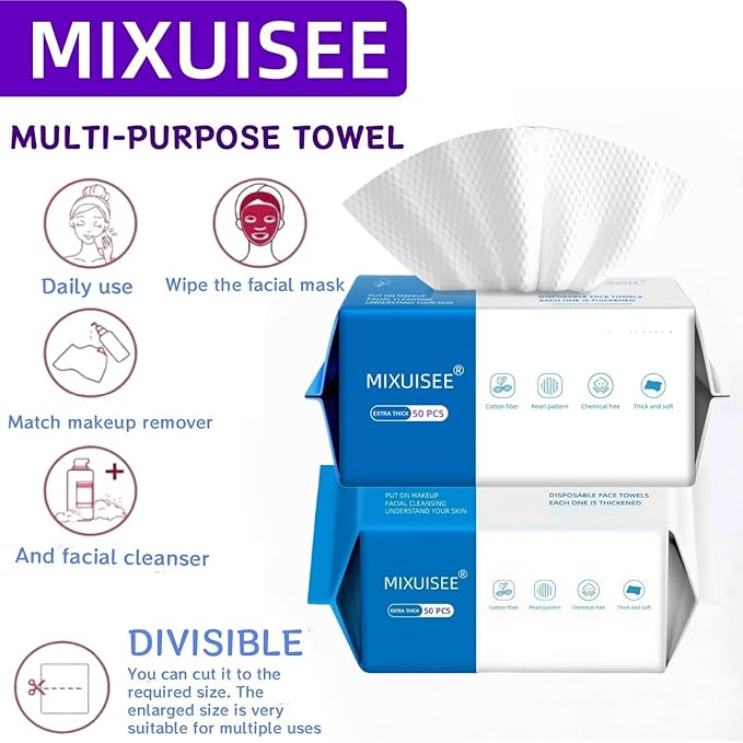 MIXUISEE◆thick and soft Face Towels.Disposable face towel.100% Cotton facial cloths.Super thick 150%. Suitable for makeup removal and cleansing.and applicable to sensitive skin(Extra thick 150 pieces)