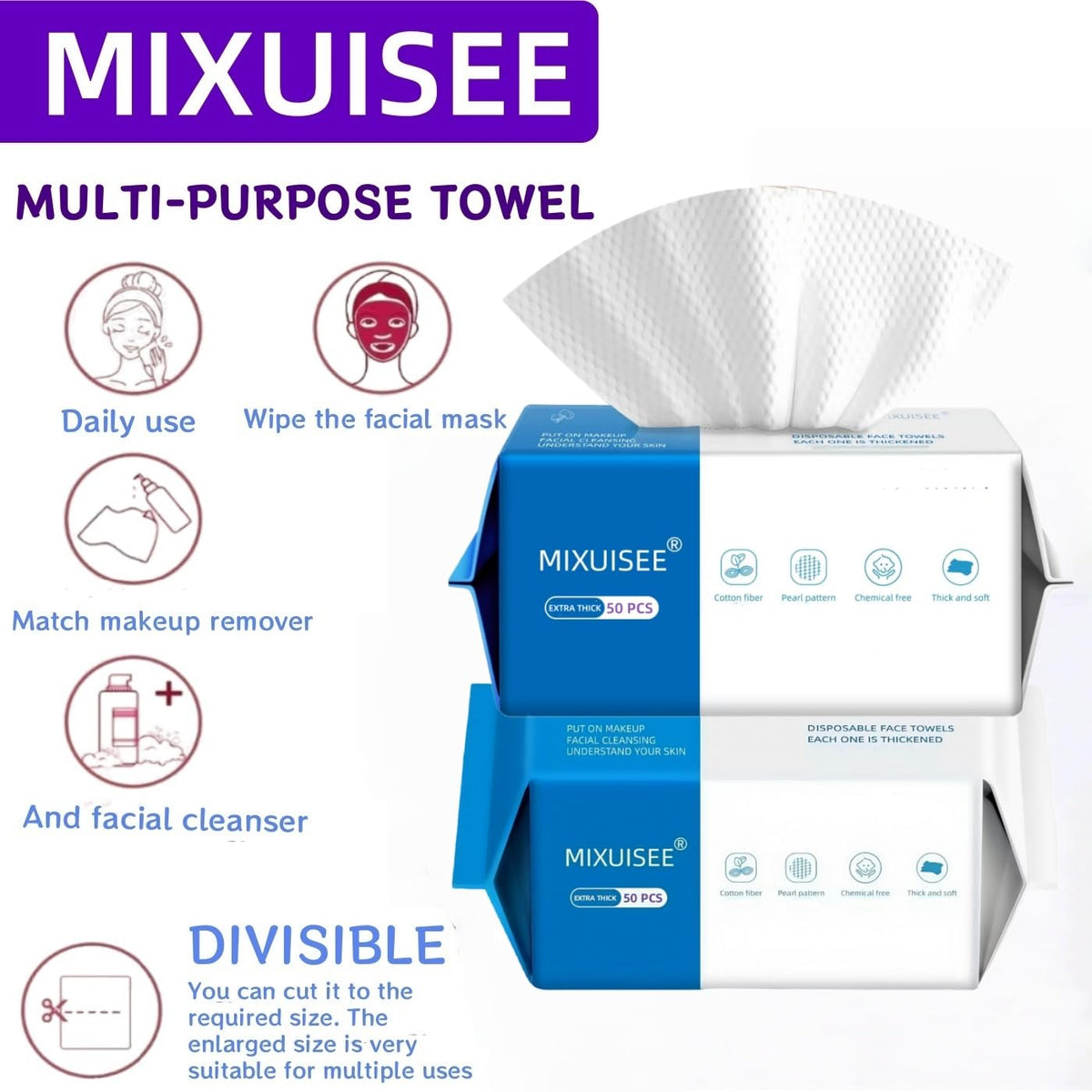 MIXUISEE Face Towels Disposable,Thick and soft,100% cotton towels,Pack of 3