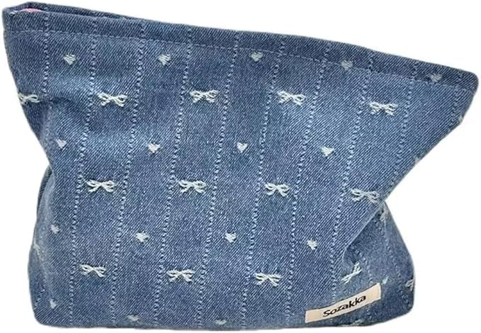 SxoSyo Denim Makeup Bags for Women, Cosmetic Bag Purse, Blue