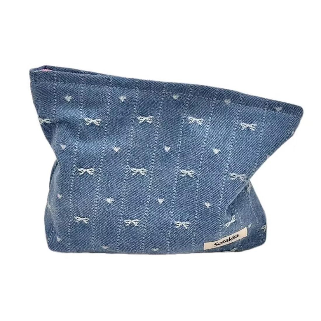 SxoSyo Denim Makeup Bags for Women, Cosmetic Bag Purse, Blue
