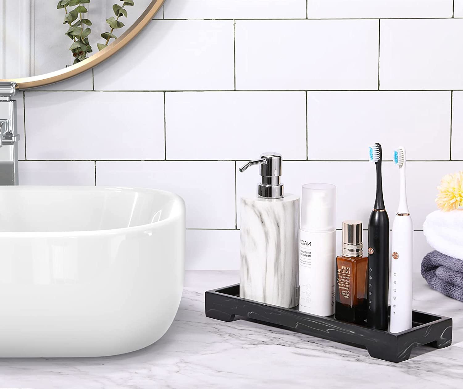 Luxspire Marble Tray for Soap Dispenser Perfume Jewelry, S, Ink Black