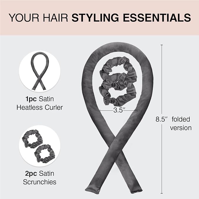 Kitsch Satin Heatless Curls Overnight Set - Charcoal