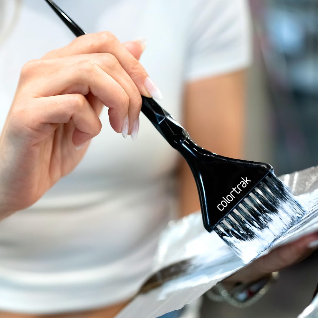 Colortrak Black Diamond Color Brushes, Gem Cut Handles for a Firm Slip-Resistant Hold with Tapered Ends for Sectioning - 1 Firm Brush and 1 Feather Brush