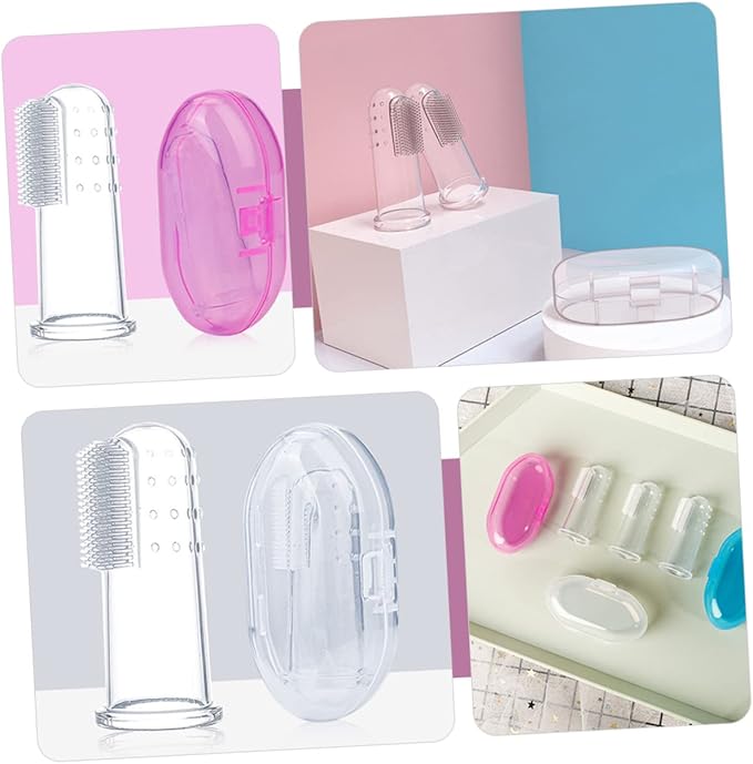 Mikinona 9Pcs Silicone Finger Toothbrush with Storage Box Dual Sided Oral Cleaning Brush for Years Teeth Cleaner Gum Massager Transparent Blue Pink Colors