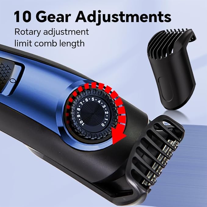 Electric Beard Trimmer for Men Professional Adjustable Length and Hair Clipper, Men's Beard Mustache Trimming and Body Hair Trimmer, Cordless Digital Display and Rechargeable USB Type-c Charger (Blue)