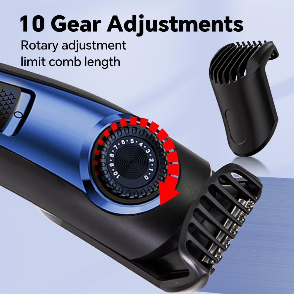 Electric Beard Trimmer for Men Professional Adjustable Length and Hair Clipper, Men's Beard Mustache Trimming and Body Hair Trimmer, Cordless Digital Display and Rechargeable USB Type-c Charger (Blue)