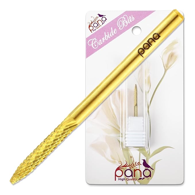 PANA 3/32" Carbide Cuticle Nail Drill Bit for Cuticle Cleaning, Dead Skin Removal, Gel Polish & Acrylic Removal, Under Nail Cleaner, Nail Salon, Manicure Tools (UNC - Gold, Extra Fine)