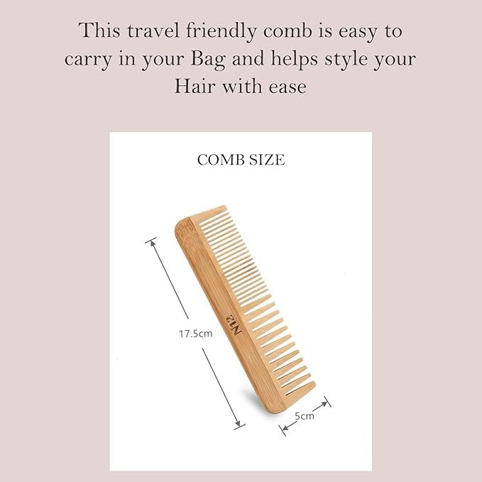 N12 Bamboo Wooden Hair Comb Set of 3 Fine & Wide Tooth Anti Frizz Detangler 17.5 cm