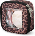 DOB SECHS Mini Leopard Makeup Bag for Purse 5.1'' x 5.1'' Small Makeup Bag for Car Cute Clear Cosmetic Bags with Zipper, Tiny Toiletry Bag Lipstick Organizer Pouch Case Travel Essentials Storage Pouch