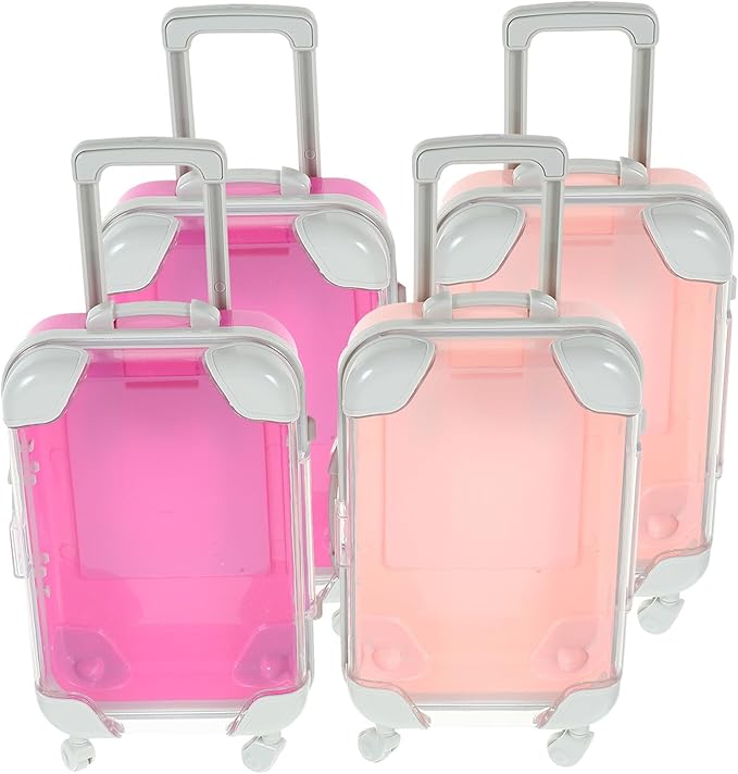 HEANUJJ 4pcs False Eyelash Storage Case Mini Suitcase Lashes Organizer with Rolling Lash Box for Travel and Daily Makeup, Pink and Rose Red Compact Eyelash Holder