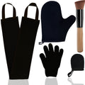 5 Piece Self Tanning Mitt Set with Tan Glove, Back Lotion Applicator, Face Mitt, Exfoliating Glove (Black)