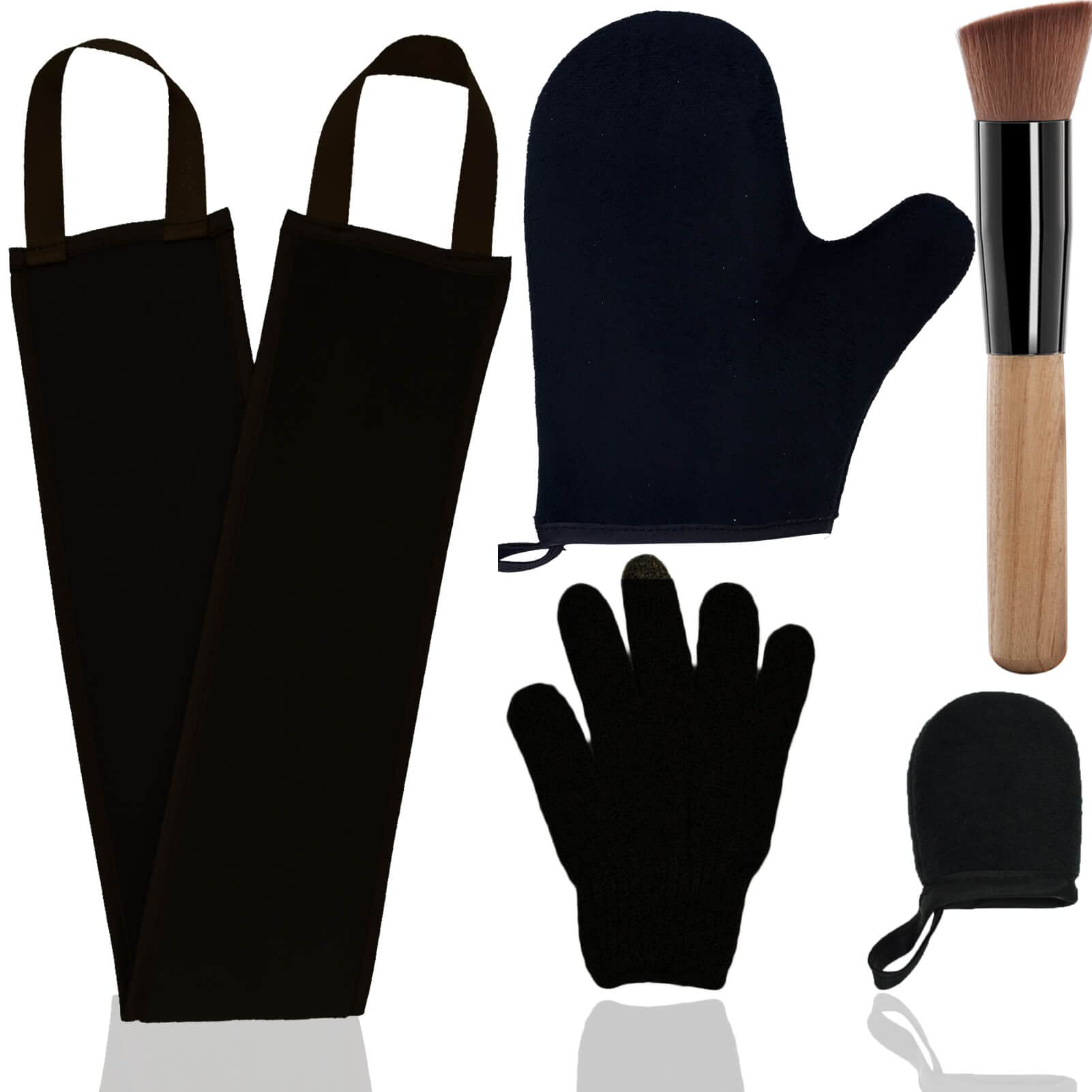 5 Piece Self Tanning Mitt Set with Tan Glove, Back Lotion Applicator, Face Mitt, Exfoliating Glove (Black)