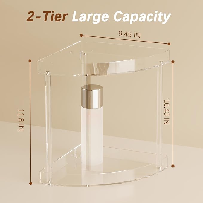 Acliys Bathroom Counter Organizer Countertop 2 Tier Storage Acrylic Corner Makeup Organizer for Makeup, Perfume, Vanity, Spice Rack, Bathroom Sink, Coffee Station(Clear)
