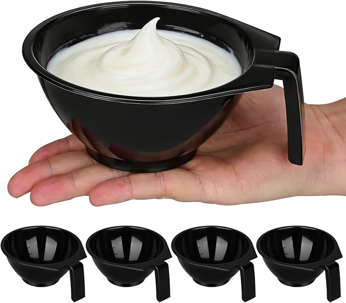 FOMIYES Hair Dye Bowl Set 5-Pack Black Hair Color Mixing Bowls with Measurements and Handle Reusable Salon Mixing Tint Bowls for Professional or Home Use