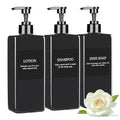 Refillable Shampoo and Conditioner Dispenser Plastic Shampoo Pump Bottles Set for Bathroom with Waterproof Labels