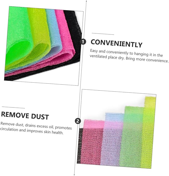 EPIGEIST 5pcs Exfoliating Back Scrubber for Shower Strap Bathing Body Washer for Improved Skin Health Convenient Hanging Design Color Random