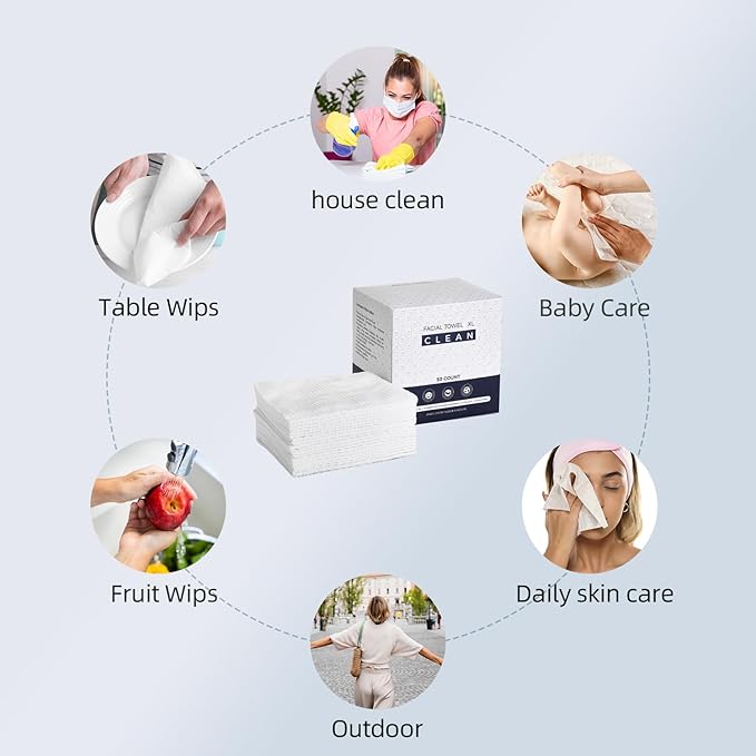 Disposable Face Towels XL,Viscose Biodegradable Large Dry Wipes,Super Soft & Thick Face Cleansing Towels,Daily Facial Tissues for Sensitive Skin, Makeup Removing,Facial Clean,Nursing,Travel (50 Count)