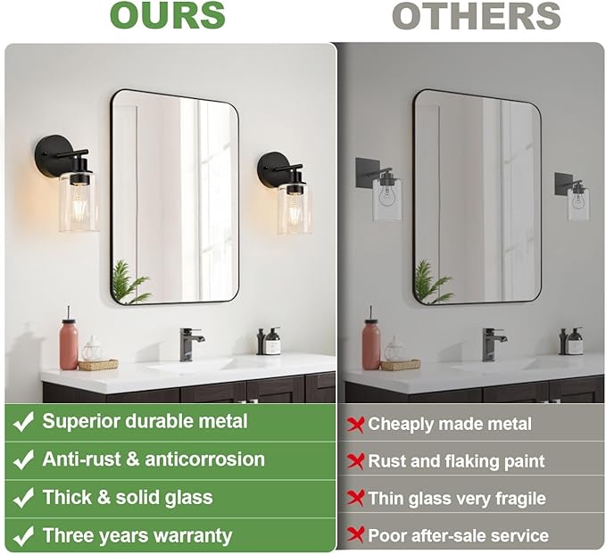 Zarbitta Set of 2 Wall Sconces for Bathroom,Black Modern Vanity Lights with Clear Glass Shade,Bathroom Wall Lamp for Mirror Kitchen Living Room Hallway Cabinet Porch