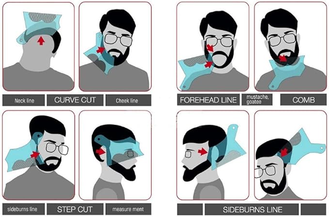 Beard Shaping Tool with Inbuilt Comb and Transparent Template Works with Electric Trimmers for Perfect Lineup Edging Jaw Cheek Neck Line Symmetric Curve Step Cut Styling Guide (Transparent)