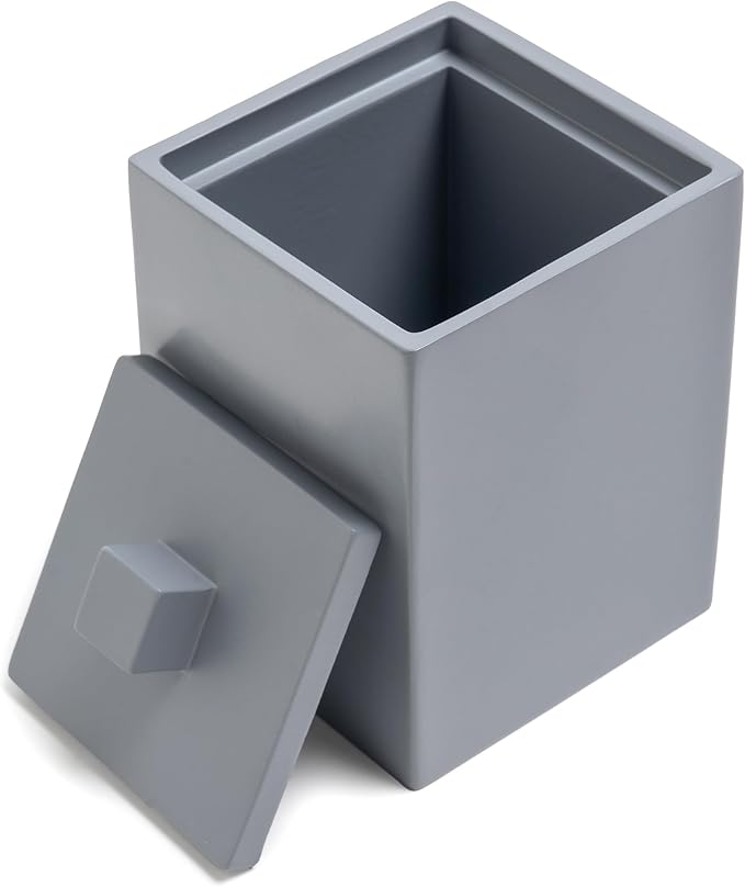 Joitsvia Cotton Swab Holder, Bathroom Resin Q Tips Holder with Lid Dispenser Storage Box Cosmetics Countertop Organizer Containers for Pads, Rounds - Matte Grey