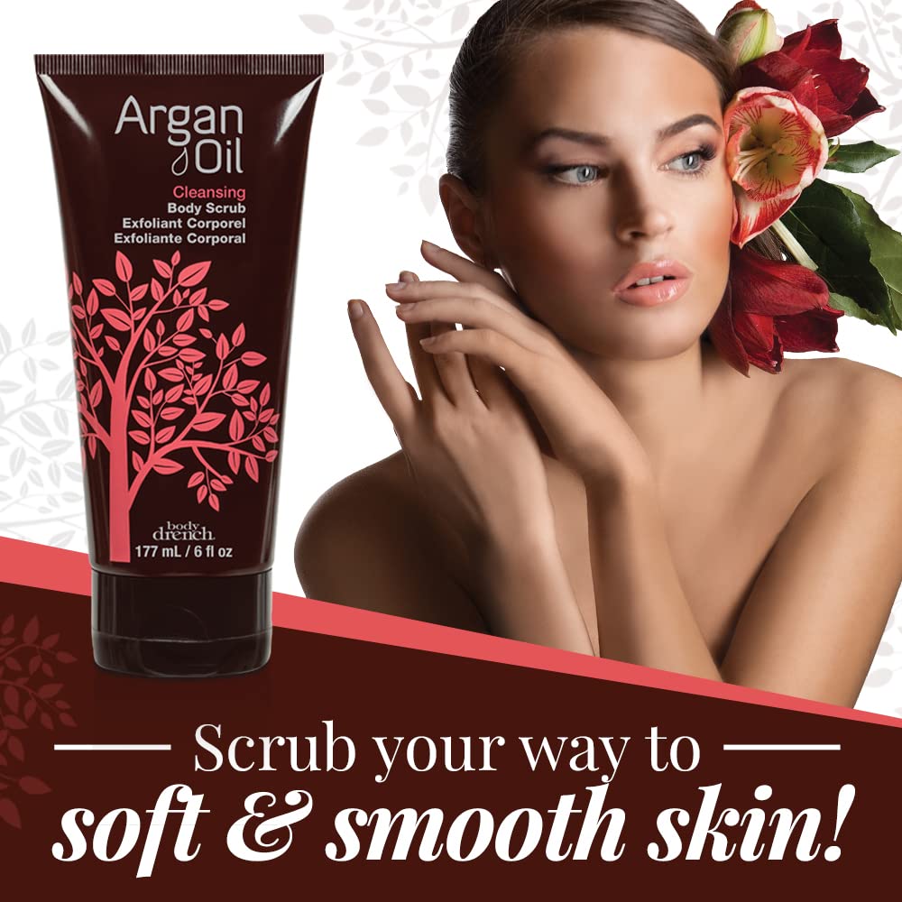 Body Drench Argan Oil Body Scrub for Women – Body Exfoliator Scrub & Deep Cleansing Skin Polish for Smooth Skin, Removes Dead Skin Cells, 6 fl oz