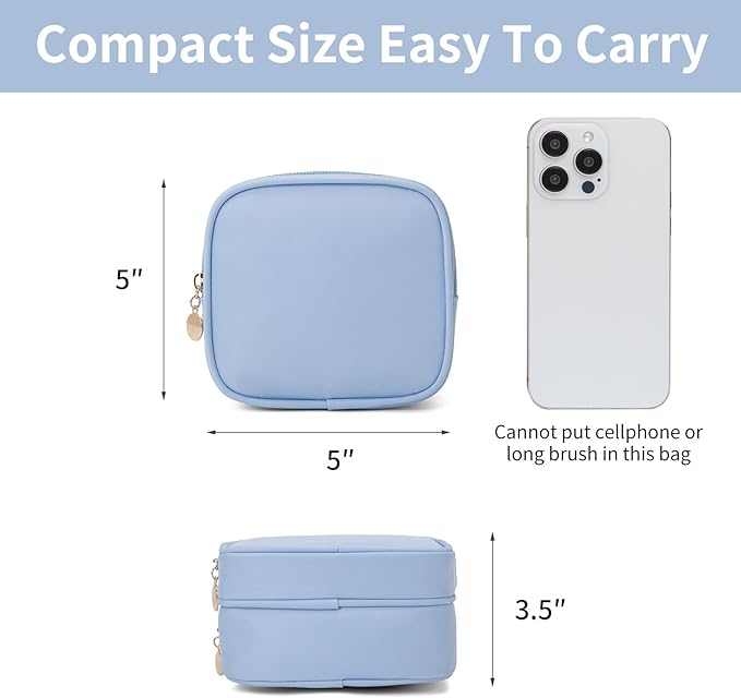 XIAOLER Small Makeup Pouch, Double Zipper Cosmetic Bag, Travel Makeup Bag, Cute Makeup Bag for Purse, Mini Toiletry Bag (blue)