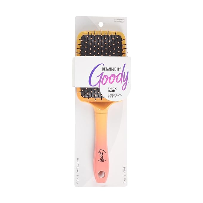 Goody Dream Paddle Brush For Thick Hair, Detangler Brush with Flexible Bristles, Tackle Tangles, Knots & Reduce Frizz, Pink & Orange Ombre