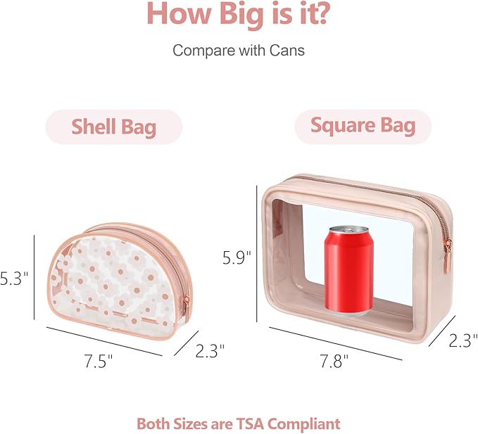 PACKISM Clear Makeup Bag - 1 Medium 1 Shell Bag TSA Approved Toiletry Bag