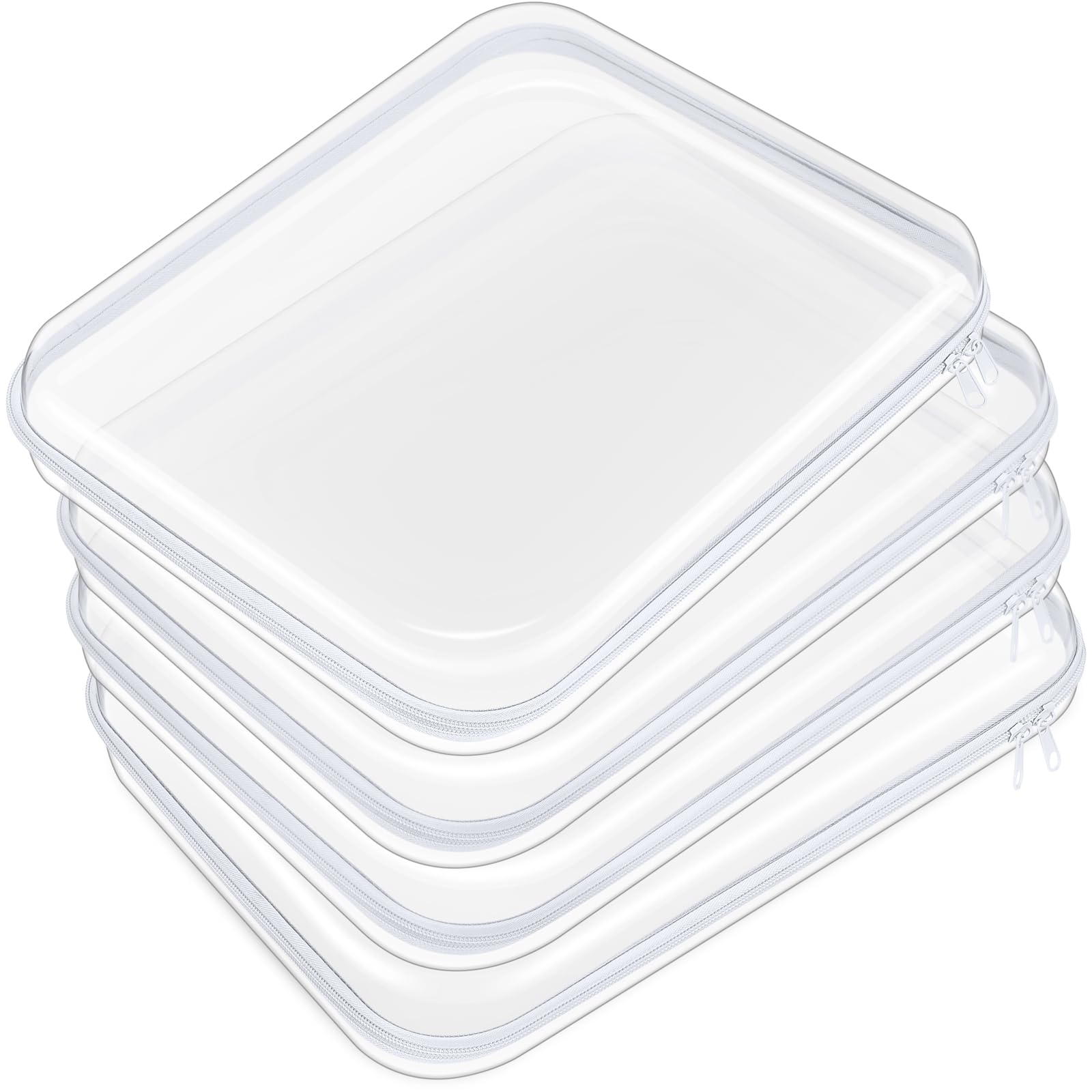 Hoolerry 4 Pcs Hard Clear Zipper Case Makeup Bags Plastic Zipper Pouch Transparent Storage Box Containers for Cosmetics, Snacks, Building Blocks, Puzzles(Clear,13.8 x 11.8 x 2 in,White)