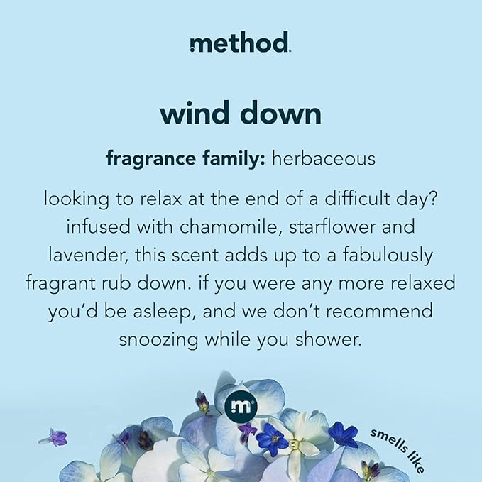 method Body Wash, Wind Down - Leaves Skin Feeling Soft & Moisturized, Made Without Parabens, Notes of Chamomile, Starflower & Blue Lavender, 18 fl oz - 3 pack