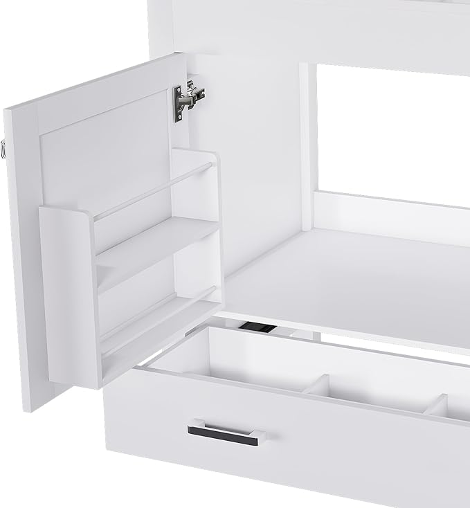 Montary 42" Bathroom Vanity with 43" Artificial Marble Black White Top, Modern Stylish MDF Bathroom Storage Cabinet, Vanity Set with 2 Doors and One Large Divided Drawer, White (Single Hole)