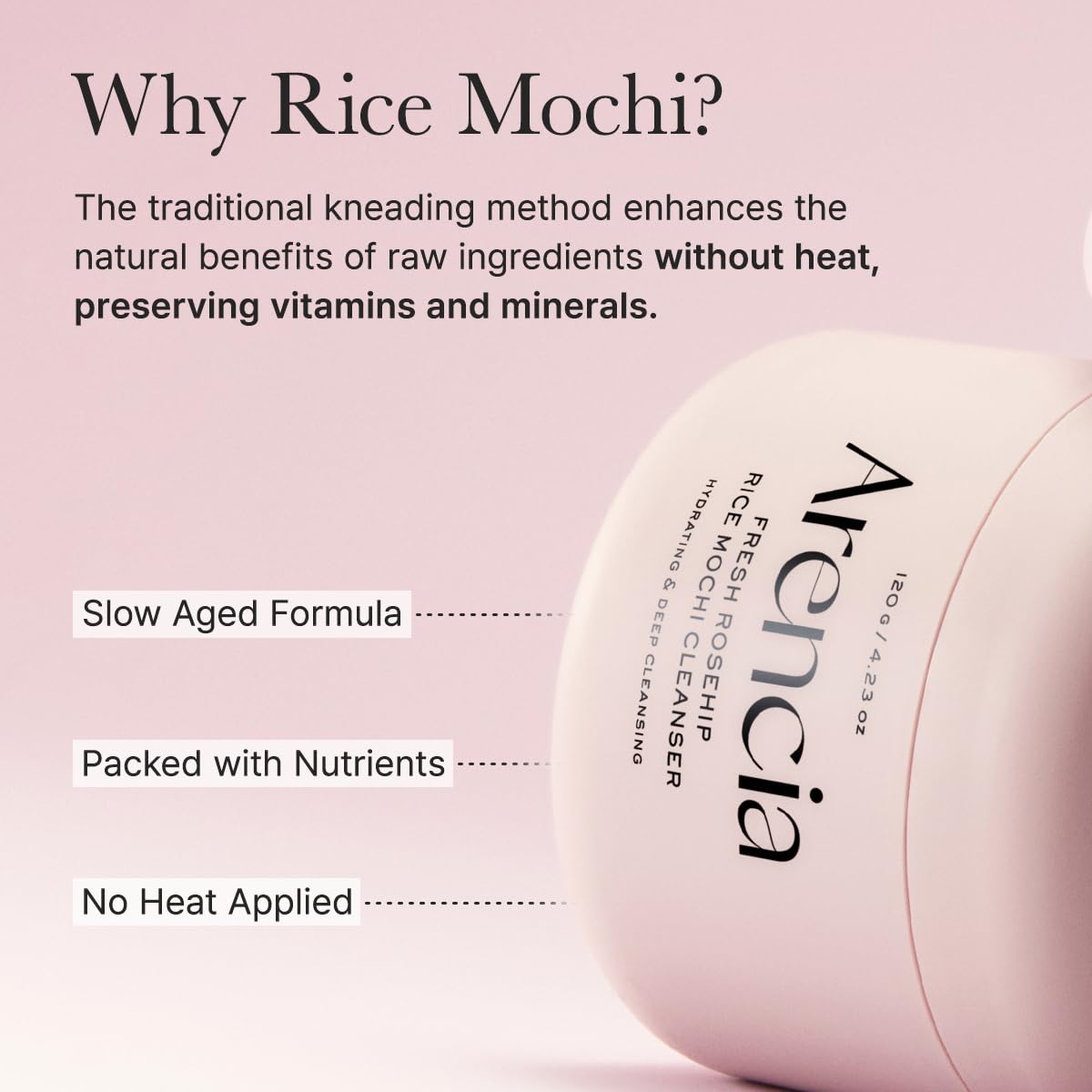 Arencia Rosehip Rice Mochi Face Cleanser & Daily Scrub - Moisturizing, Exfoliating & Deep-Cleansing - All Skin Types with Rice Powder & Rice Water (4.23oz)