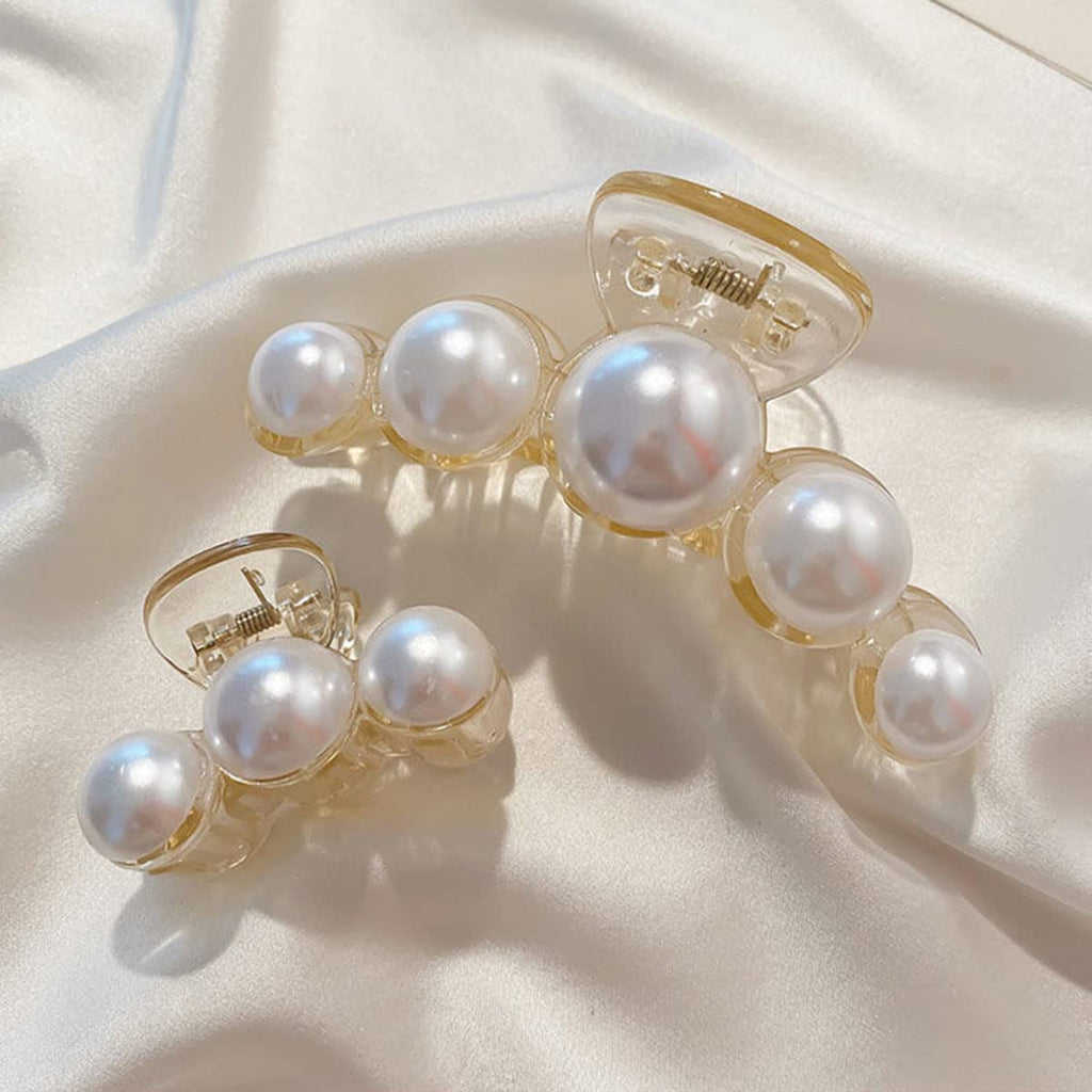 Mehayi 4 PCS Large Pearl Hair Claw Clips for Women and Girls, Non-Slip Hair Barrettes for Thick and Thin Hair, Elegant Hair Accessories for Weddings, Parties, and Daily Styling