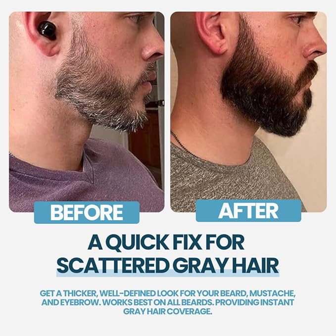 Beard Filler Pen For Men. Instant Gray Hair Coverage. Easy to Use Temporary Color for Beard, Mustache and Eyebrows. All Day Natural Finish - 2-in-1 Formula. Up to 40 Applications (BROWN)