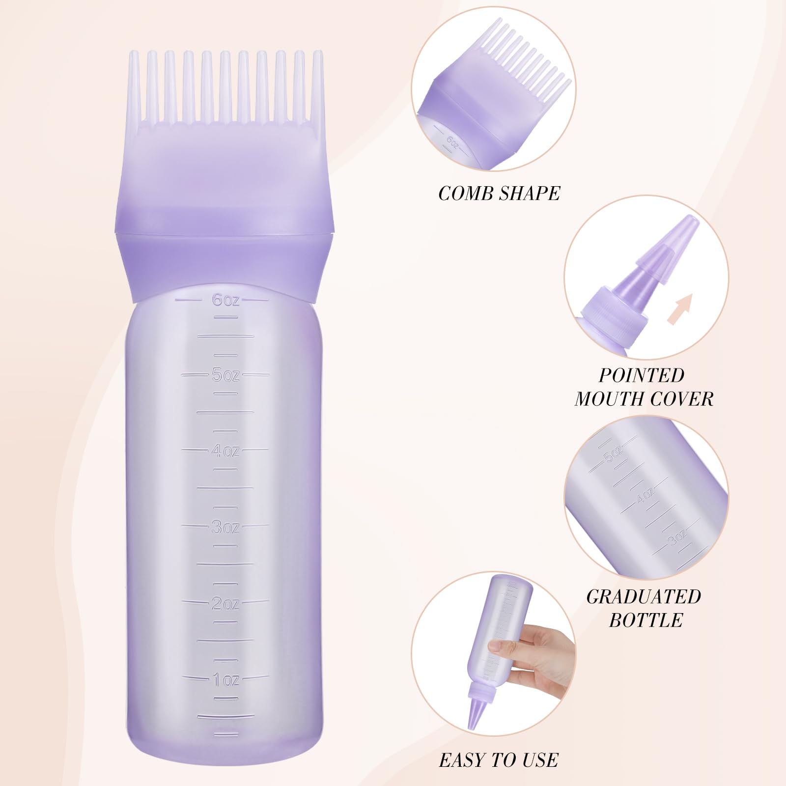 Pimoys 2 Pcs Root Comb Hair Dye Oil Applicator Bottles For Scalp, Purple