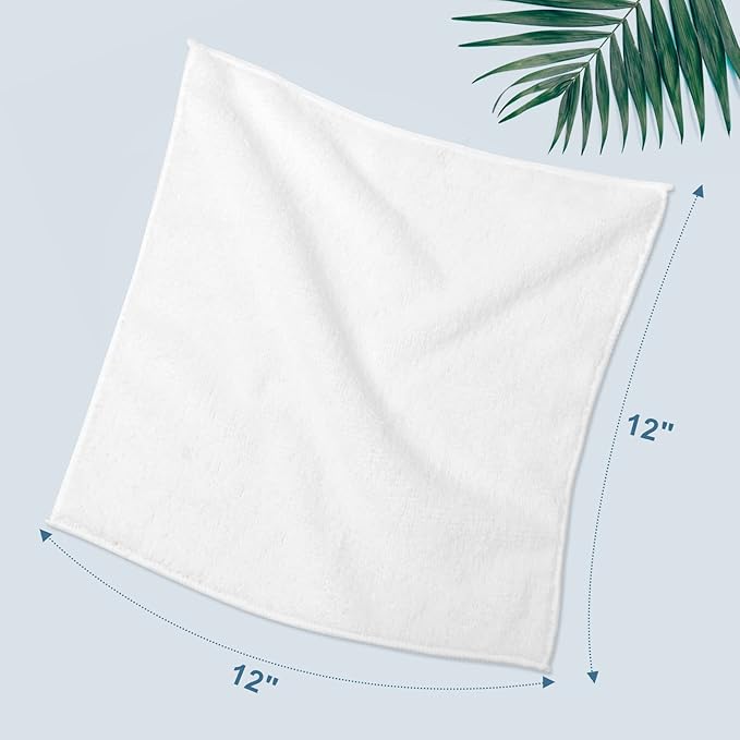 HOMEXCEL Microfiber Washcloths Towel Pack of 50, 12" x 12" Highly Absorbent and Soft Face Towels Wash Cloths for Bathroom, Gym, Hotel and Spa, Fast Drying Multi-Purpose Cleaning Cloth, White