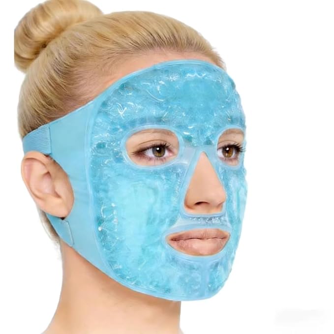 Cold Face Eye Mask Ice Pack Reduce Facial Puff, Dark Circles, Gel Beads Hot Heat Cold Compress Pack, Face SPA for Woman Sleeping, Pressure, Headaches (Blue)