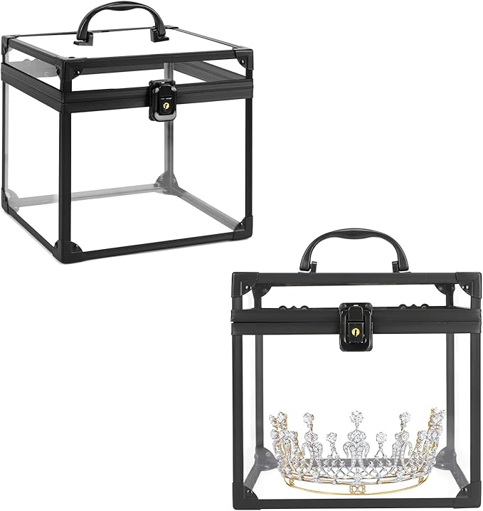 Donghome Crown Box 7.9 x 6.7 x 7.5inch, Clear Acrylic Makeup box, Makeup Organizer, Large Capacity Transparent Display Case for Vanity,Bathroom Counter or Dresser
