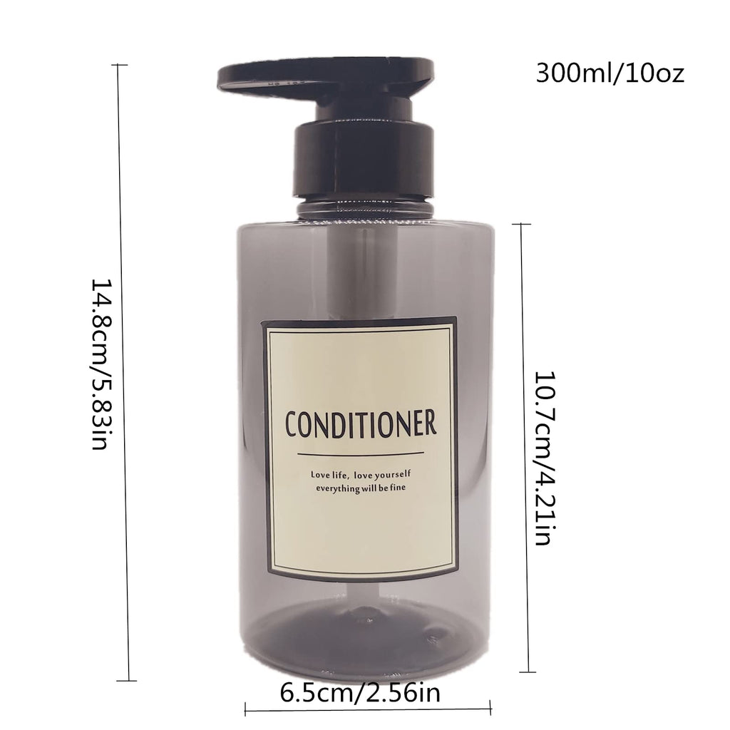 300ml Travel Shampoo Bottles Refillable,Empty Pump Plastic Dispensers 10 oz Shower Containers for Shampoo Conditioner Body Wash (Transparent Black,1 Set)
