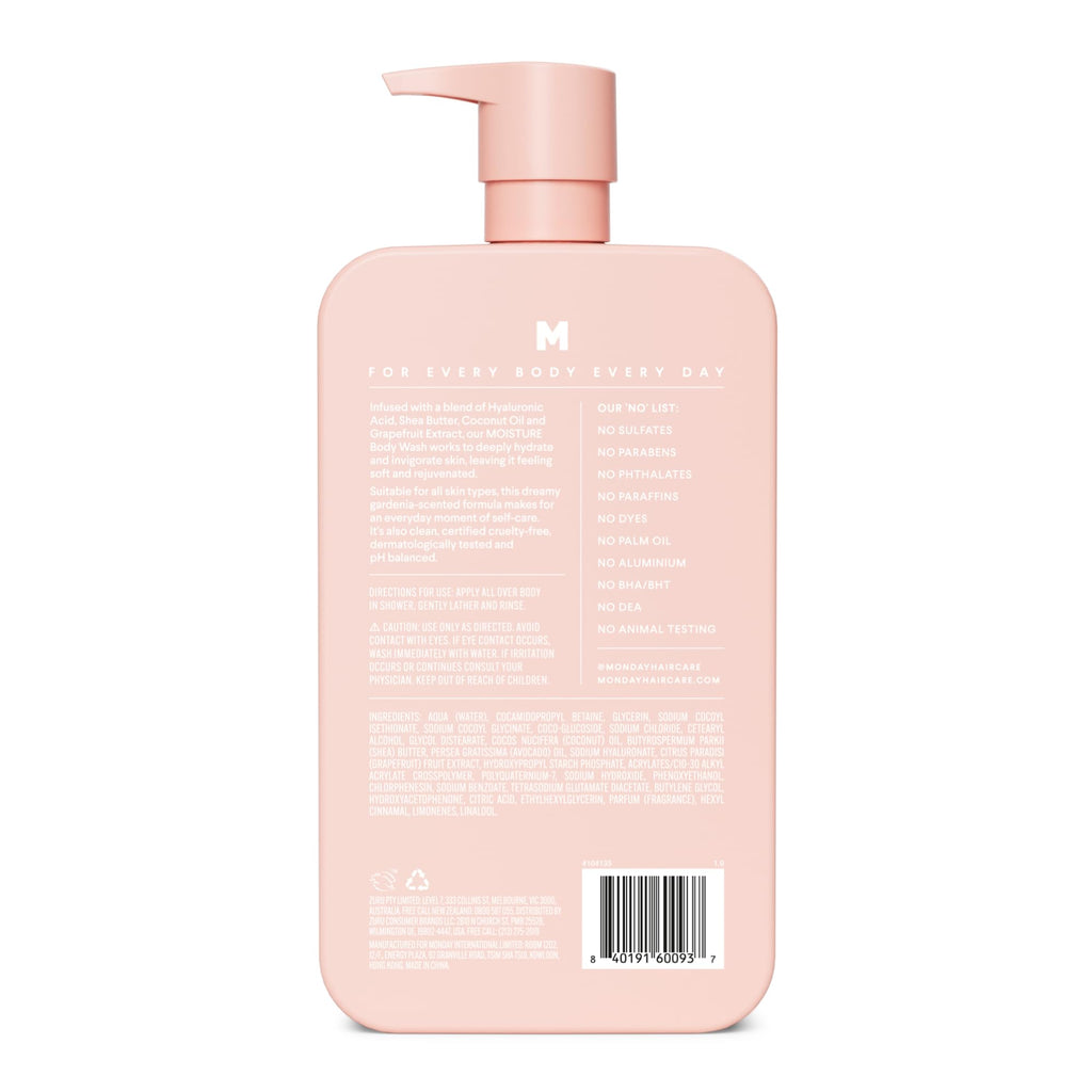 MONDAY HAIRCARE MOISTURE Body Wash in Fresh Gardenia with Hyaluronic Acid & Shea Butter for All Skin Types, 900 mL