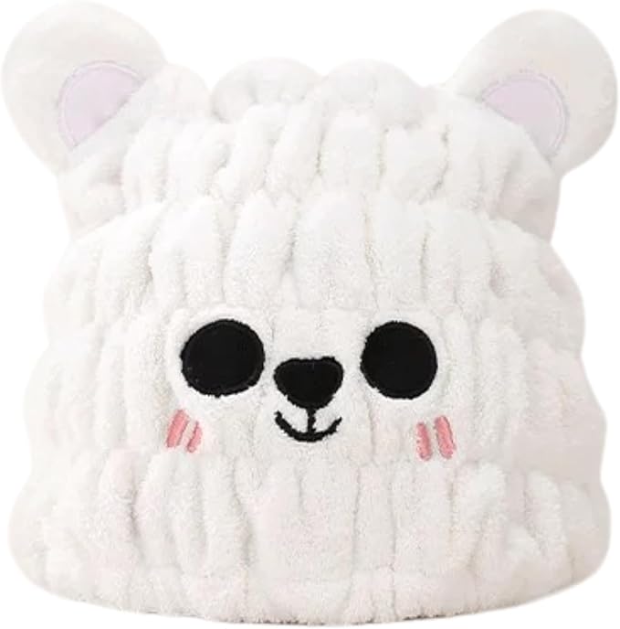 LCBD Microfiber Hair Towel Wrap for Kids, Snow Bear Dry Hair Cap Suck Water, Absorbent Quick Girls Boys Hair Drying Towel, Lightweight Bouncy Hat Headscarf