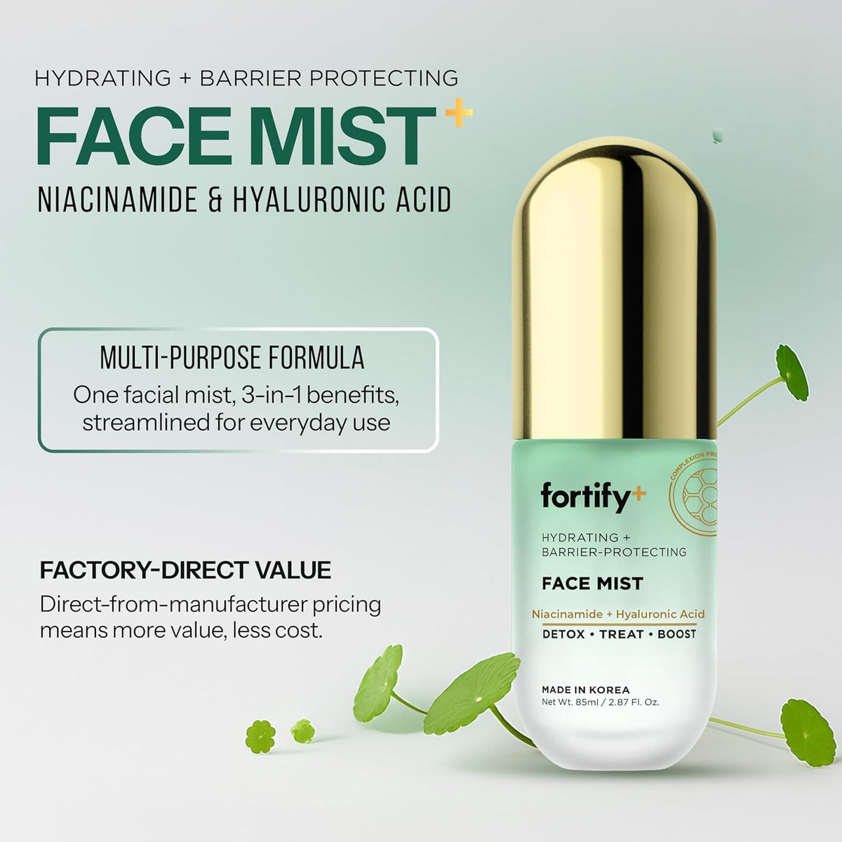Fortify Skincare Niacinamide & Hyaluronic Acid Face Mist – 3-in-1: Detox, Treat, Boost – Hydrating, Soothing, Anti-Aging Facial Spray – Dermatologist Tested Korean Skin Care – Clean Beauty – 2.87 Oz