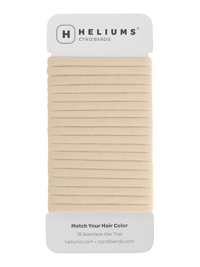 Heliums Thin Seamless Hair Ties - Beige Blonde - 6mm Nylon No Damage Ponytail Holders, 1.75 Inch, Medium Hold for Thin to Normal Hair - 18 Pack