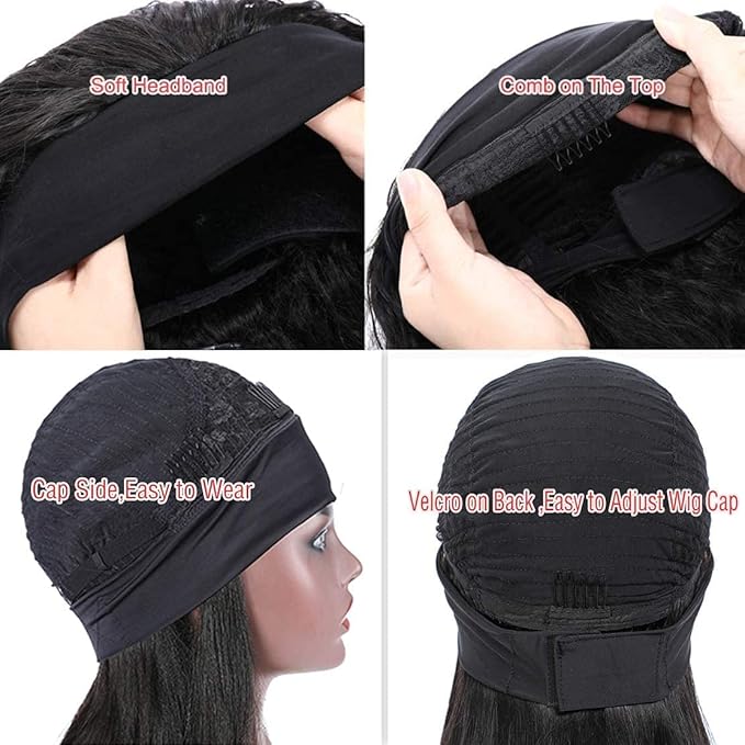 Aiterina 22Inch Headband Wigs Human Hair Deep Wave Wig Glueless Headband Wig Deep Wave None Lace Front Wigs Headband Wig Machine Made Wigs Curly Hair Natural Color