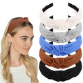 AHONEY 5 Pack Knotted Headbands for Women Trendy Fashion Thick Headbands Top Knot Non Slip Cute Hair Accessories Multi-style Headband Pack Diademas Para Mujer