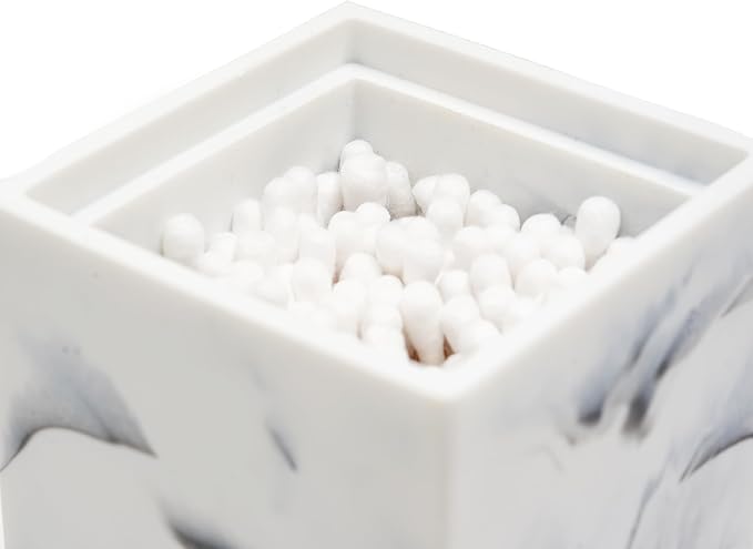 Joitsvia Qtip Holder with Lid, Bathroom Resin qtip holder dispenser , Cotton Swab Container jars, Cotton Ball Organizer for Floss Jewelry Necklace Ring Earring Storage jar Gift Case, Ink White